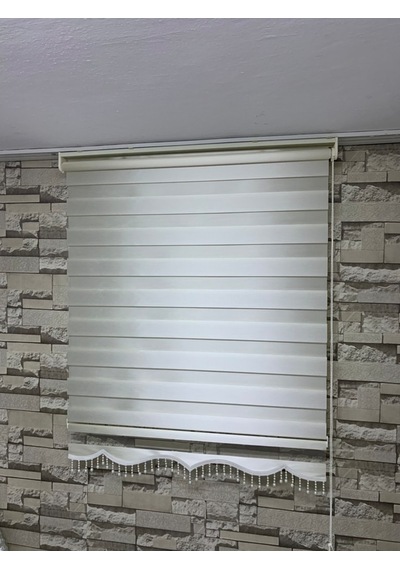 Bambu Acık Krem Renk Zebra Perde (Etek Boncuklu)