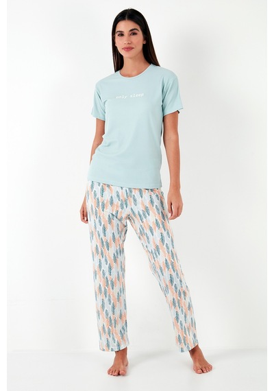 Lela Regular Fit Bisiklet Yaka Kısa Kollu Bayan Pijama Takımı 65770105 Mint