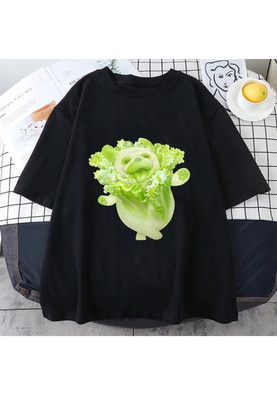 Startmore Beyaz Sebze Peri Yeşiller Pug Sokakler Harajuku Kawaii Bluz Yaz Tees Siyah