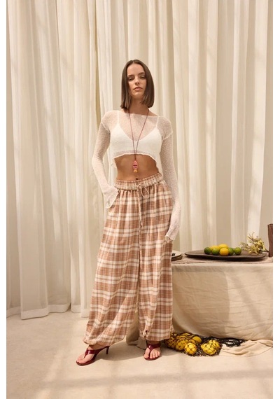 Mai Studios Jolene Ekoseli Şalvar Pantolon - Bej