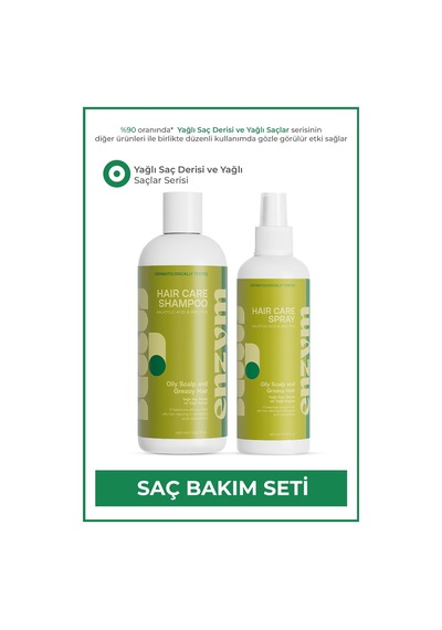 Enzym Cosmetics Yağlı Saç Derisi Ve Yağlı Saçlara Özel Yağlanma Karşıtı Saç Bakım Spreyi 200 ML + Şampuan 400 ML