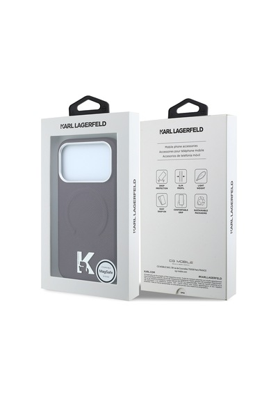 Apple iPhone Uyumlu 18 Pro Kılıf Karl Lagerfeld Lisanslı M-safeli Khead Metal Logolu Pu Grained Deri Kapak Bordo
