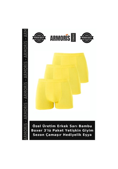 Armoris Özel Üretim Erkek Sarı Bambu Boxer 3'lü Paket Yetişkin Giyim Sezon Çamaşır Hediyelik Eşya