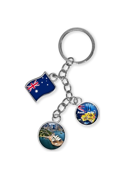 Avustralya Üçlü Epoksi Metal Çift Taraflı Damla Anahtarlık Australia Gümüş