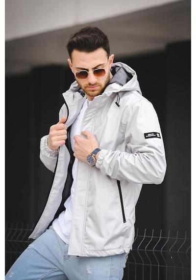 Oksit Hilti Ken Slim Fit Kapüşonlu Su İtici Mevsimlik Mont Gri