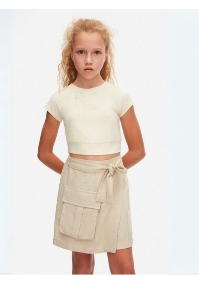 Nk Kids Kız Çocuk Pamuklu Crop Tshirt-15554 Bej