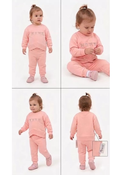 Pekminibebe 6/24 Ay Nakışlı Penye Bebek Takımı Somon