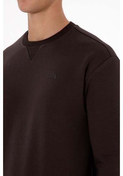 U.S. Polo Assn. Erkek Comfort Fit Bisiklet Yaka Şardonlu Kahverengi Basic Sweatshirt 50313757-VR084