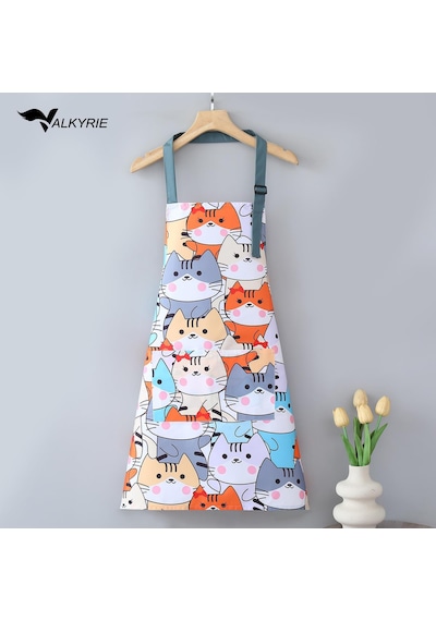 Valkyrie Kedi Desenli Cepli Mutfak Önlüğü Ayarlanabilir Askılı Kadın Mutfak Temizlik Servis Önlüğü Mavi