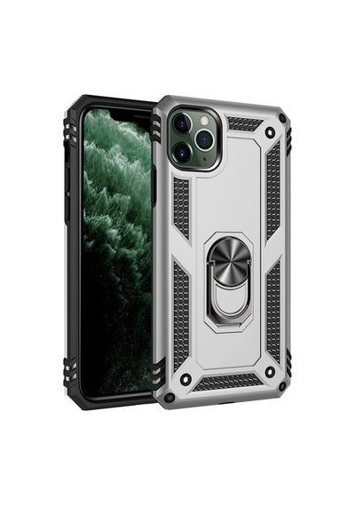 Apple, Uyumlu iPhone 11 Pro Max Kılıf Sofya Yüzüklü Silikon Kapak - Gümüş Düz Renkli