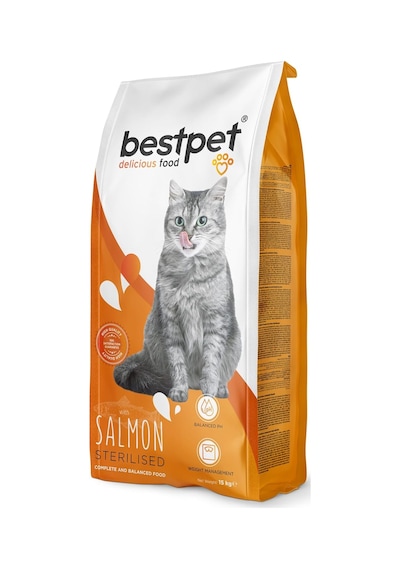 Bestpet Yetişkin, Kısırlaştırılmış Kediler İçin Somonlu Kuru Mama 15 Kg
