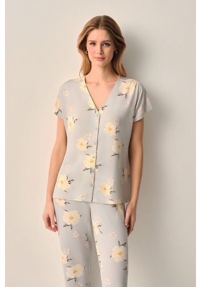 Suwen Grace Gömlek Yaka Pijama Takımı Sh26613660b1194 Yeşil