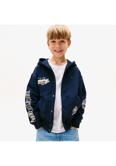 Tommy Hilfiger Varsity Graphic Snap Button Çocuk Lacivert Sweatshirt Kb0kb09752 Mavi