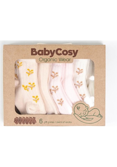 Babycosy Organic Wear Csyc1007 Bebek 6'lı Çorap %100 Organik Pamuk Bebek - Yenidoğan - Csyc1007 Karışık