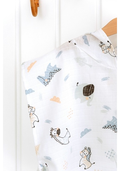 Esti Baby Kapşonlu Müslin Panço %100 Pamuk Bebek / Çocuk Plaj Havlusu / Bornozu Mini Animals