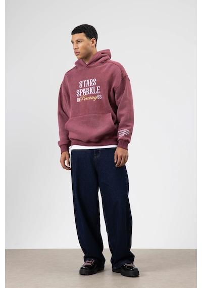 Vamos Oversize Nakış Baskılıkapüşonlu Sweatshirt Bordo