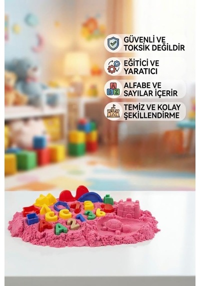 Sihirli Eğitici Oyun Kumu 1000 Gr 43 Parça Kinetik Kum Seti Alfabe Ve Sayı 3d Kalıplı Çocuk Oyuncağı Pembe