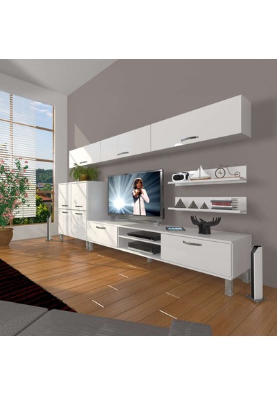 Decoraktiv Eko 8 Slm Dvd Krom Ayaklı Tv Ünitesi Tv Sehpası Beyaz