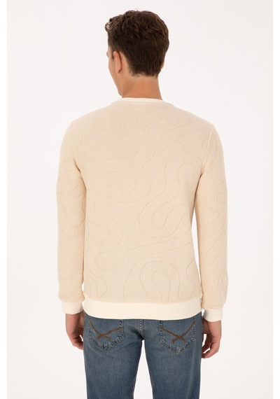 U.S. Polo Assn. Erkek Regular Fit Bisiklet Yaka Desenli Krem Sweatshirt 50308910-VR071