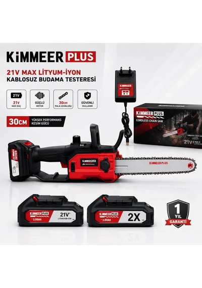 Şarjlı Testere, 21v, 30 Cm  , Çift 3.00ah Lityum Akü, Dal Ve Ağaç Kesme