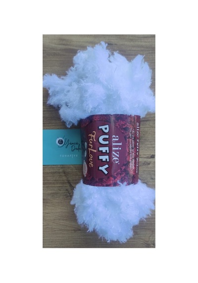 1 Adet Puffy Furlove 55 Elle Örülen Kalpli Yastık Bebek Battaniyesi Örgü Ipi Kürk Yapılı Puffy
