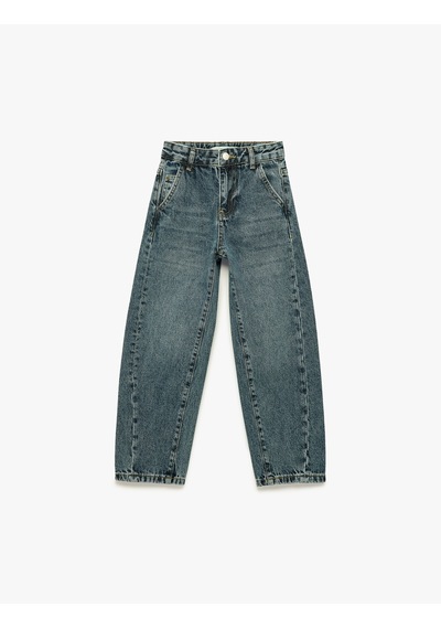 Koton Pamuklu Oversize Cepli Denim Balon Pantolon Lacivert 6skb40050td