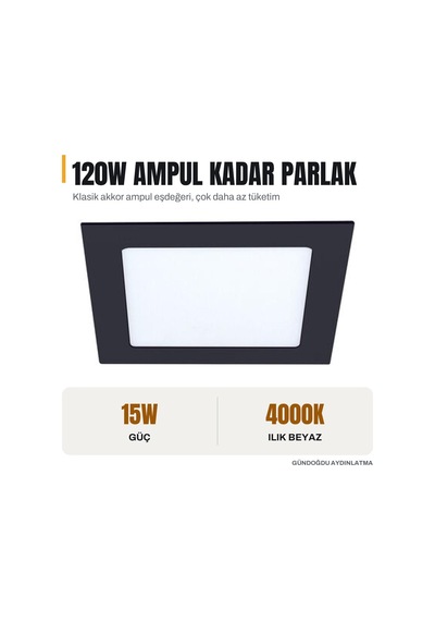 Jupıter Siyah 15w Slim Led Panel Armatür 4000k Naturel Beyaz - Ld454-s840