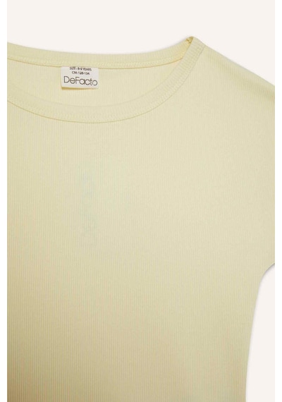 DeFacto Kız Çocuk Slim Fit Dar Kesim Bisiklet Yaka Basic Düz Fitilli Kaşkorse Kısa Kollu Tişört B3053A825SMER183 Ekru