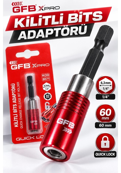 Gfb X-pro Kilitli Bits Adaptörü 60 Mm 1/4" Manyetik Quick Lock Hızlı Uç Değiştirme Aparatı