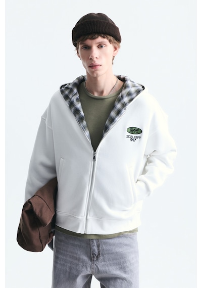 Vamos Boxy Fit Fermuarlı Kapüşonlu Sweatshirt V70-245 Ekru