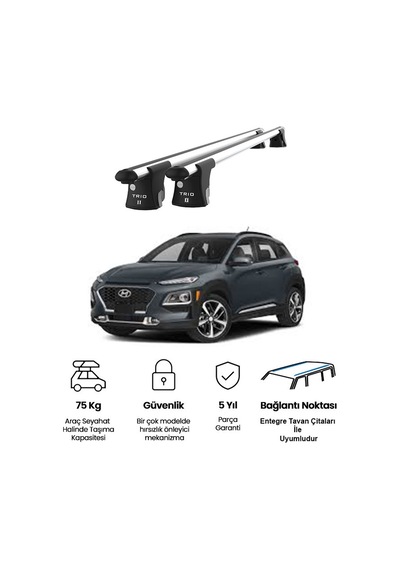 Trio-ıı Hyundai Kona 2017 Ve Sonrası Kilitli Ara Atkı 120cm Port Bagaj Tavan Barı