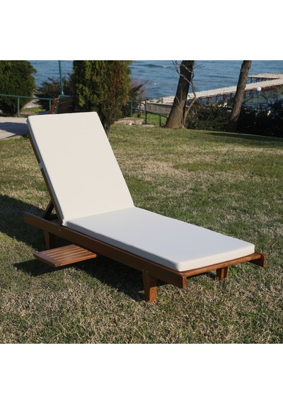 Motoryagmarket Riva2 Kademeli Ahşap Şezlong Sehpalı, 5Cm Minderli -Bahçe, Kumsal