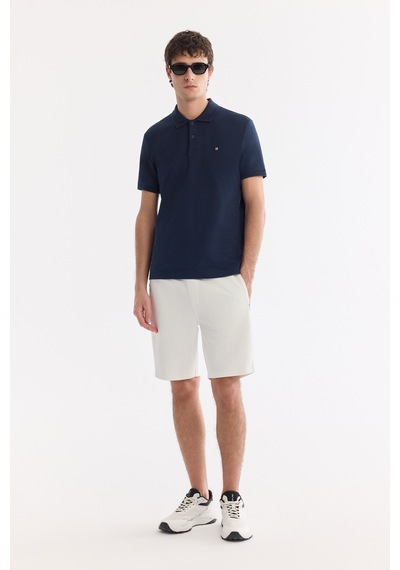 Avva Erkek Lacivert Kıvrılmaz Polo Yaka %100 Pamuk Basic Regular Fit T-shirt B001032