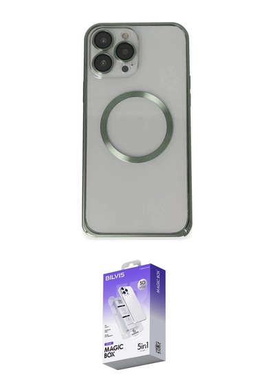 İeg Apple iPhone Uyumlu 13 Pro Max Kılıf Ahenk Işık Serisi - Siyah Bilvis 5in1 3d Magic Cam Ekran Koruyucu Yeşil