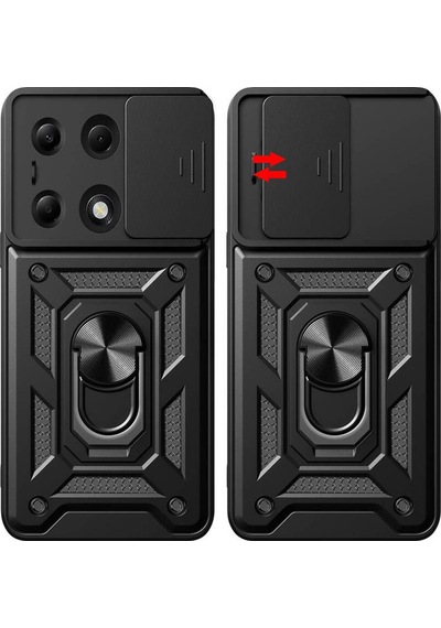 Xiaomi Poco M6 Pro 4g Kılıf Magnetik Standlı Kamera Korumalı Sürgülü Vega Kapak