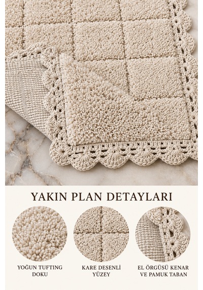 Alanur Bodrum Tufting Cotton Pamuklu El Işi Örgülü Paspas 109 80 X 135 Cm Bej