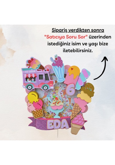 Dondurma Temalı Kız Çocuk Doğum Günü Pasta Süsü Parti Malzemesi