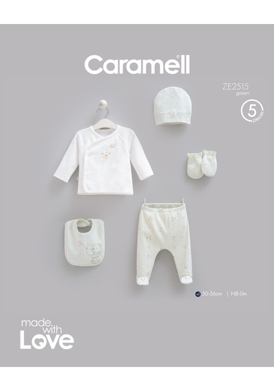 Caramell Teddy Bear 5'li Hastane Çıkışı Zıbın Seti Yeşil renkli