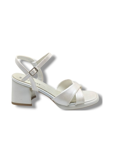 Erbay 405-26 Cilt Deri Çapraz Bant Kalın Topuk Anatomik Kadın Sandalet 7cm Beyaz