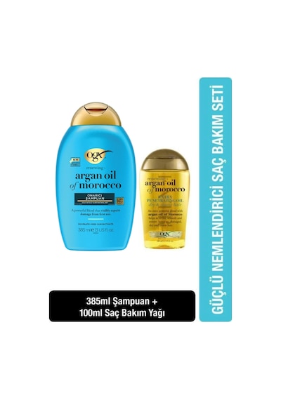 OGX Argan Oil of Morocco Onarıcı Sülfatsız Şampuan 385 ml + Yenileyici Saç Bakım Yağı 100 ml