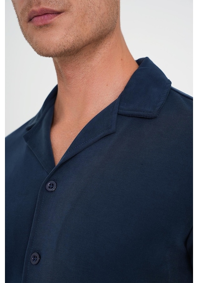 Efor Slim Fit Apaş Yaka Modal Karışımlı Kısa Kol Lacivert Gömlek G 1590 Lacivert