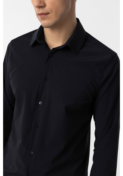 Süvari Lacivert Slim Fit Düz Klasik Yaka Gömlek-34395 Lacivert
