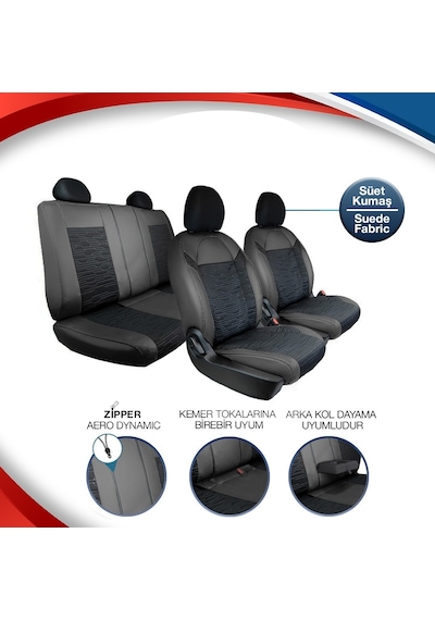 Suzuki Swift 2018-2025 Yarı Deri Oto Koltuk Kılıfı Ön Arka Set Siyah Premium Seri Şhn
