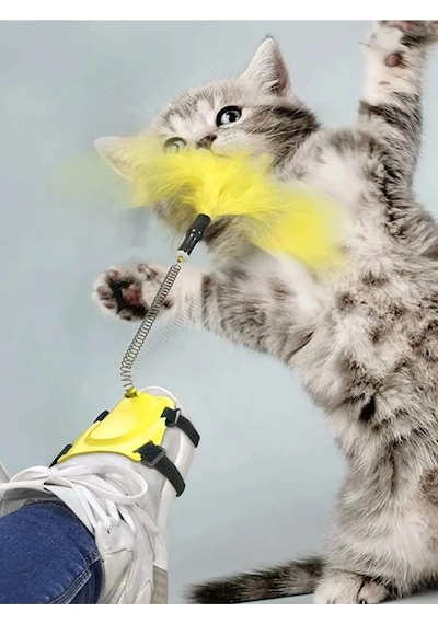 3b Trend Tüylü Kedi Ayak Oltası Kedi Oyuncağı Ele Ayağa Takılan Yaylı Olta Oyuncak 40 Cm
