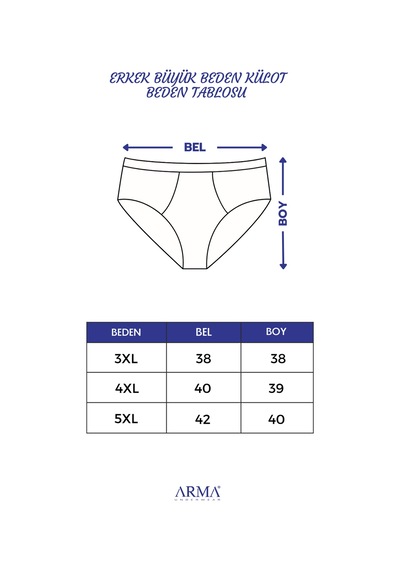Arma Yıldız Erkek Büyük Beden Külot Slip 6'lı Paket Beyaz %100 Pamuklu Beyaz