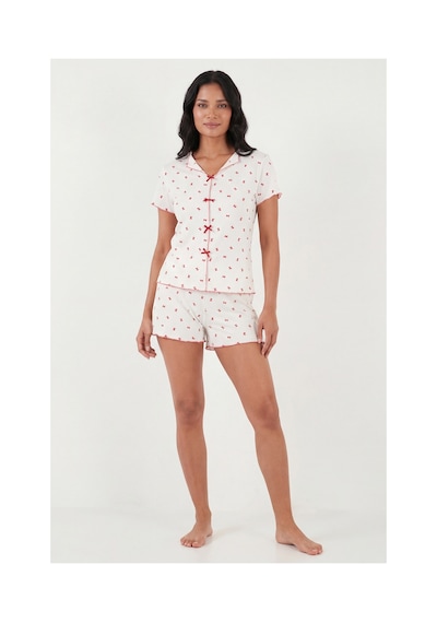 Lela Bayan Pijama Takımı 65770837 Beyaz-kırmızı