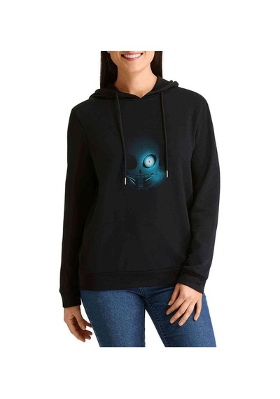 Undertale Gölge Baskılı Siyah Kadın Kapşonlu Sweashirt