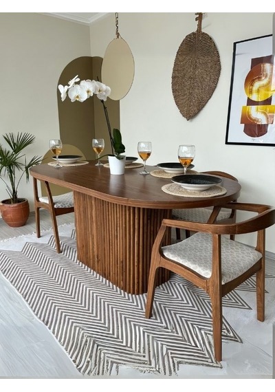 Luna Oval Ceviz Ahşap Bohem Masa 80x150 Ceviz