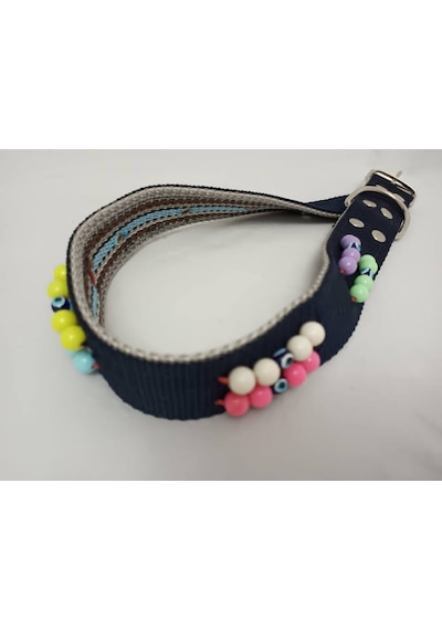Kozaklı 10470 Süslü Boncuklu El İşlemeli Köpek Tasması Lacivert 70 x 4 CM Lacivert