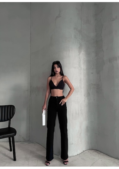 Loısy Kadın Siyah Renk Likralı Kumaş Straight Fit Denim Siyah